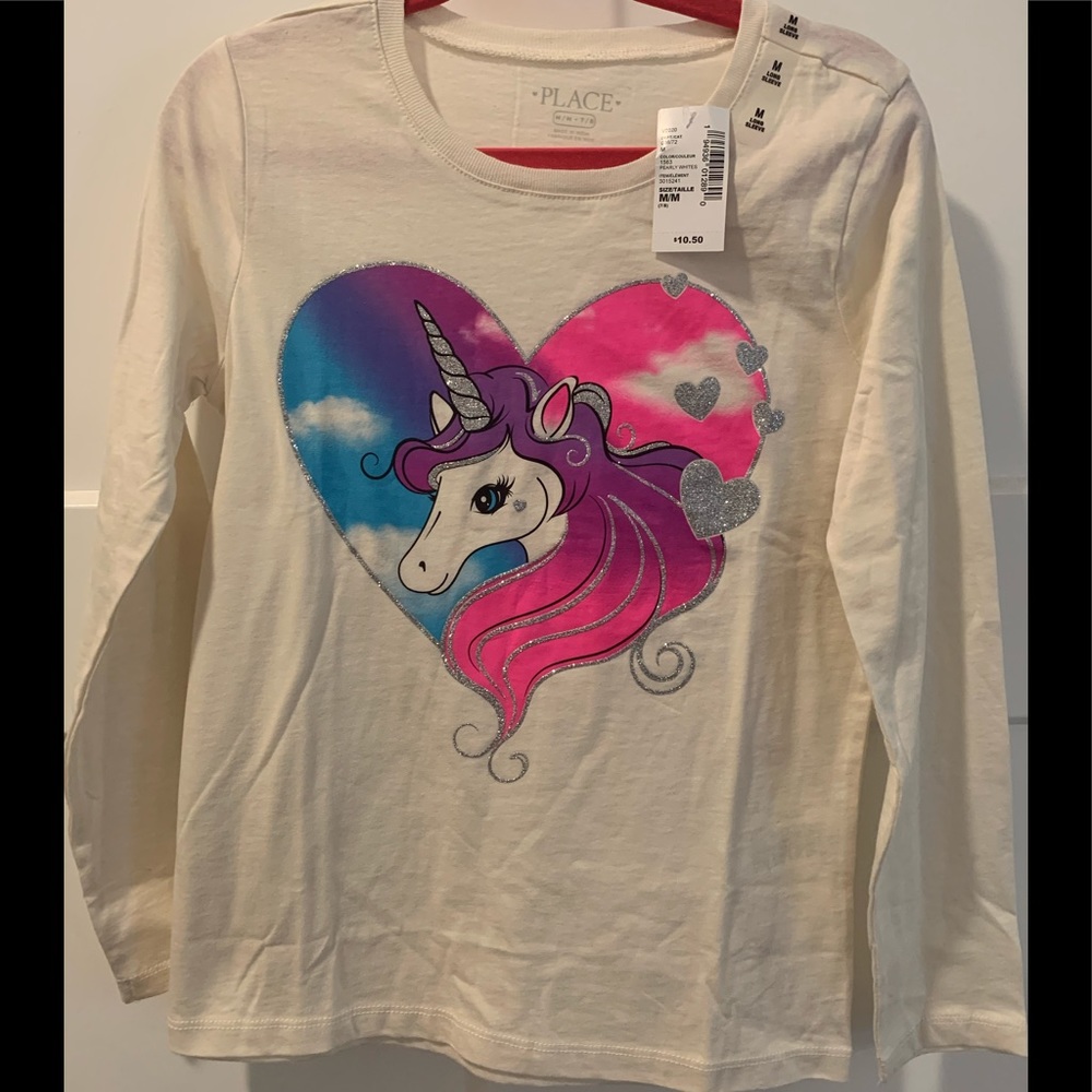 **Girls - long sleeve, White Unicorn Tee!**